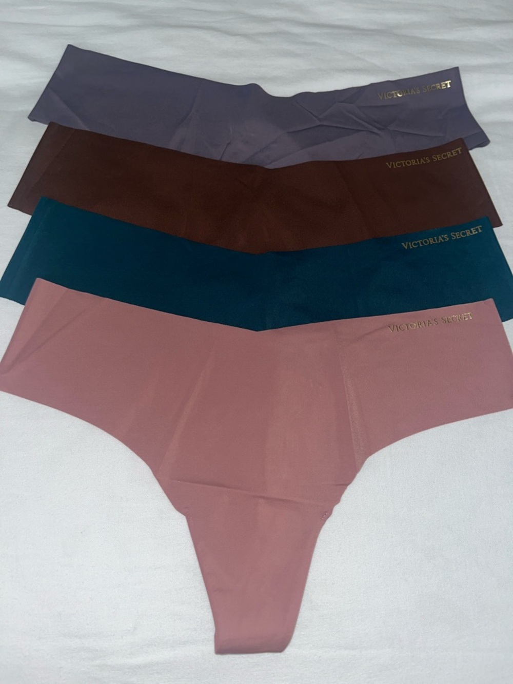 Victoria's Secret No Show Thong Set / Bundle of 4- Mauve, Green, Brown, Grey